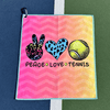 Peace Love Tennis Towel- Microfiber & Cotton Athletic Towels with Carabiner Clip