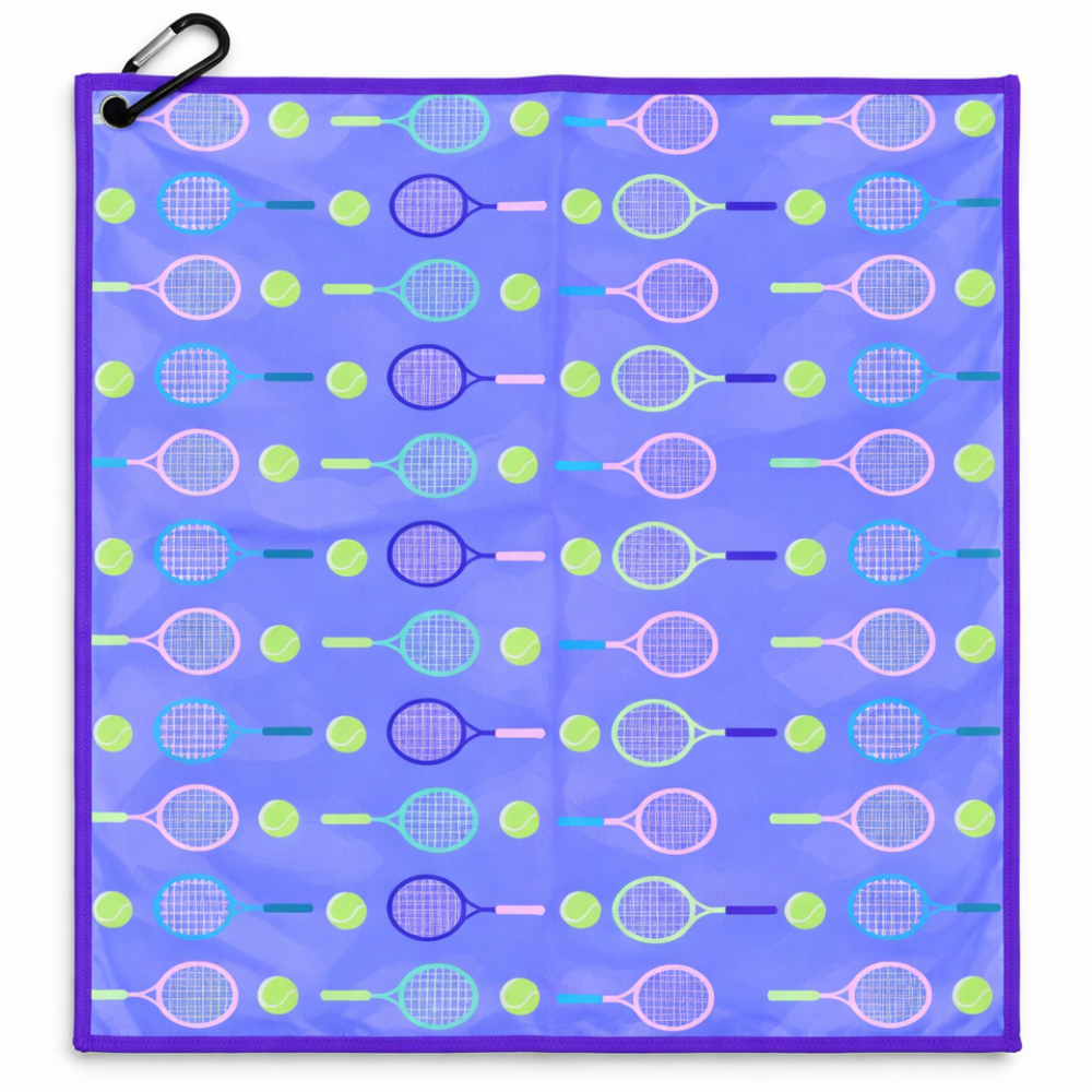 Purple Tennis Towel - Microfiber & Cotton Athletic Towels with Carabiner Clip