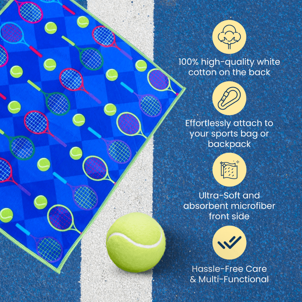 Tennis Towel- Microfiber & Cotton Athletic Towels with Carabiner Clip