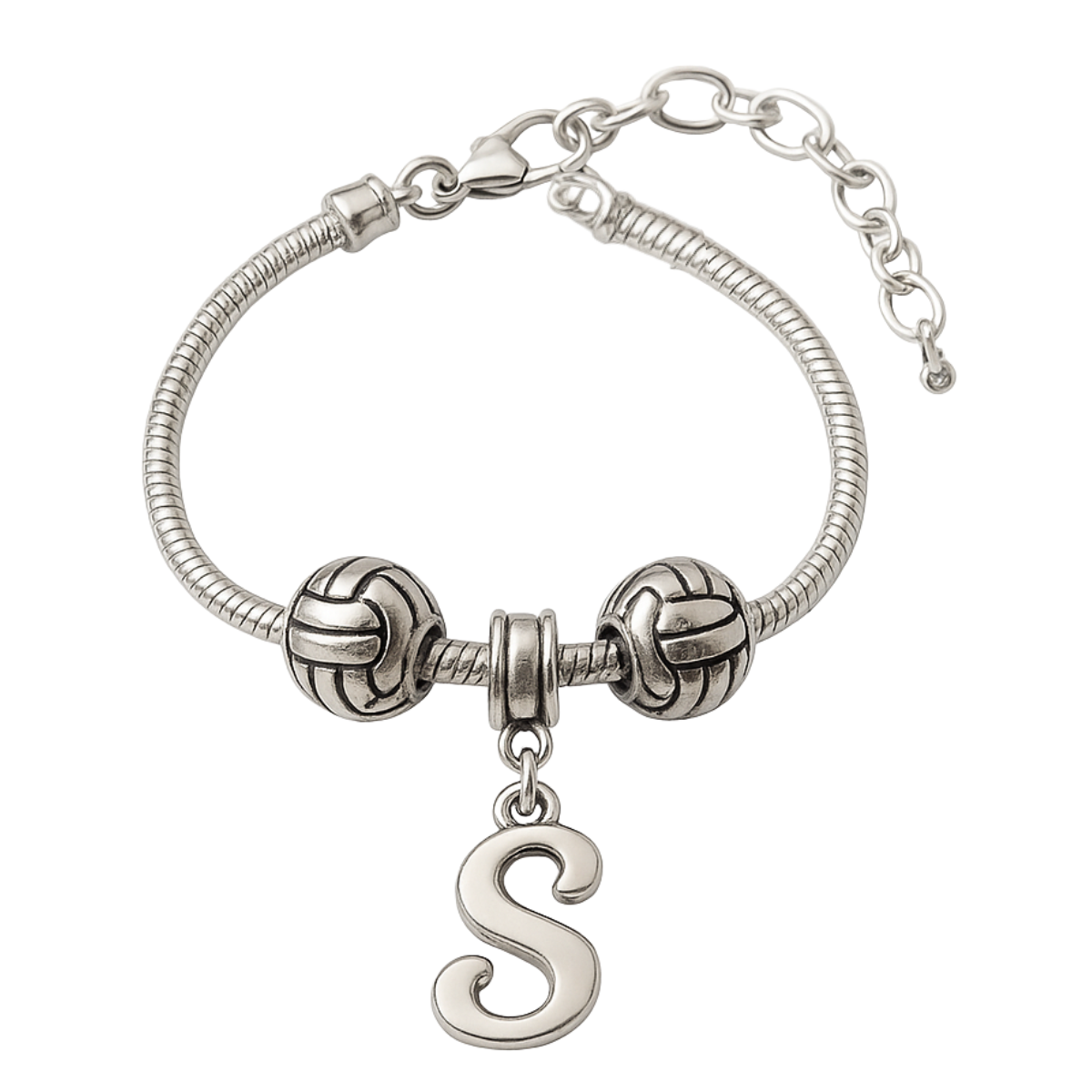 Personalized Volleyball Beaded Bracelet with Letter Charm
