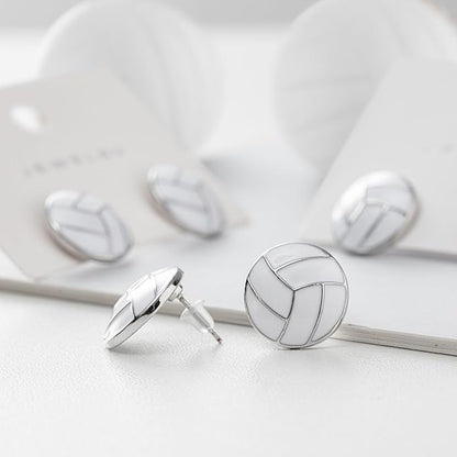 Volleyball White Silver Stud Earrings