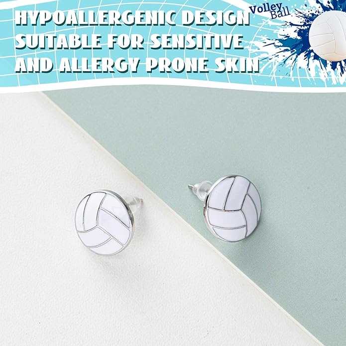 Volleyball White Silver Stud Earrings