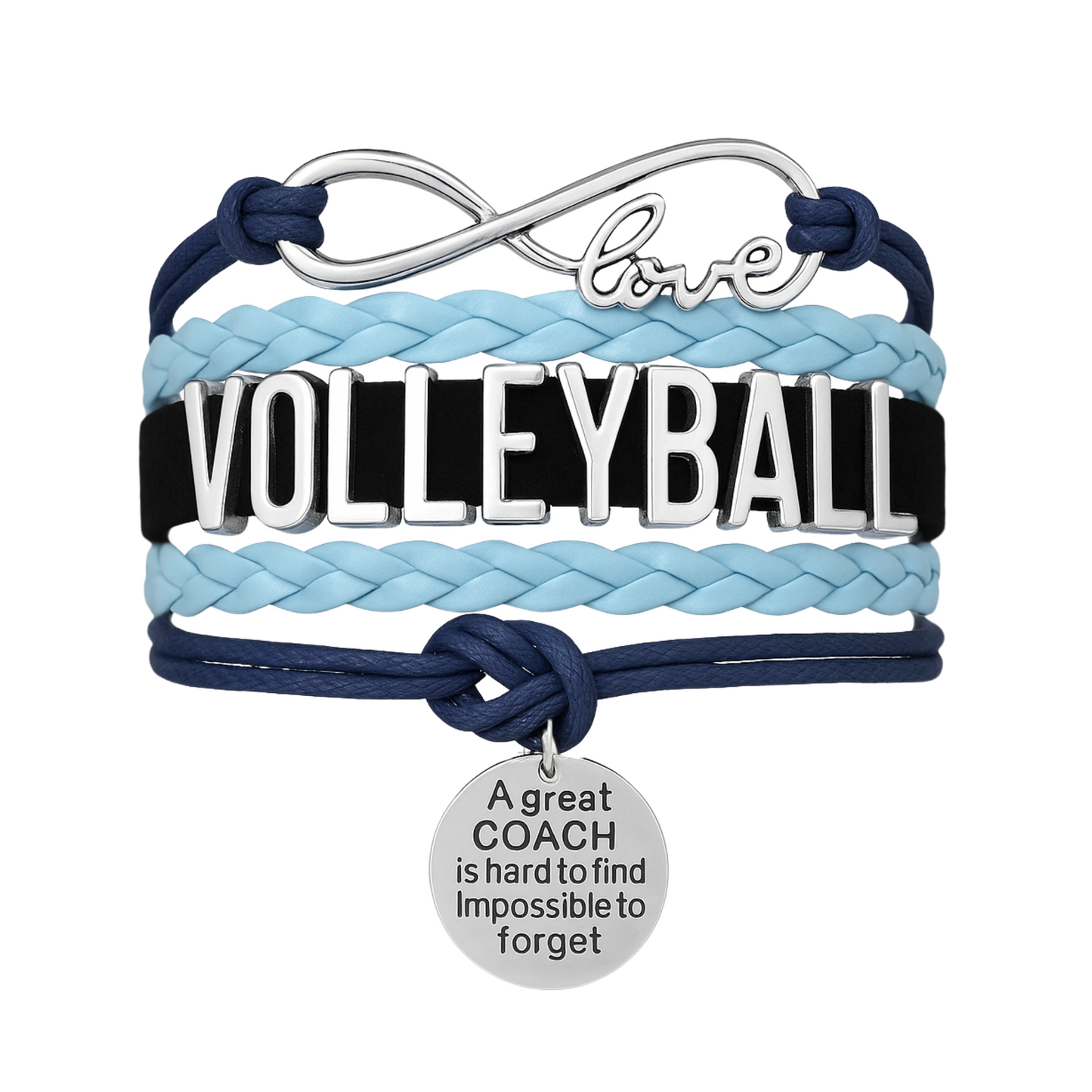 Girls Volleyball Blue and Black Infinity Bracelet - Pick Charm