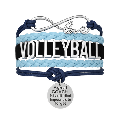 Girls Volleyball Blue and Black Infinity Bracelet - Pick Charm