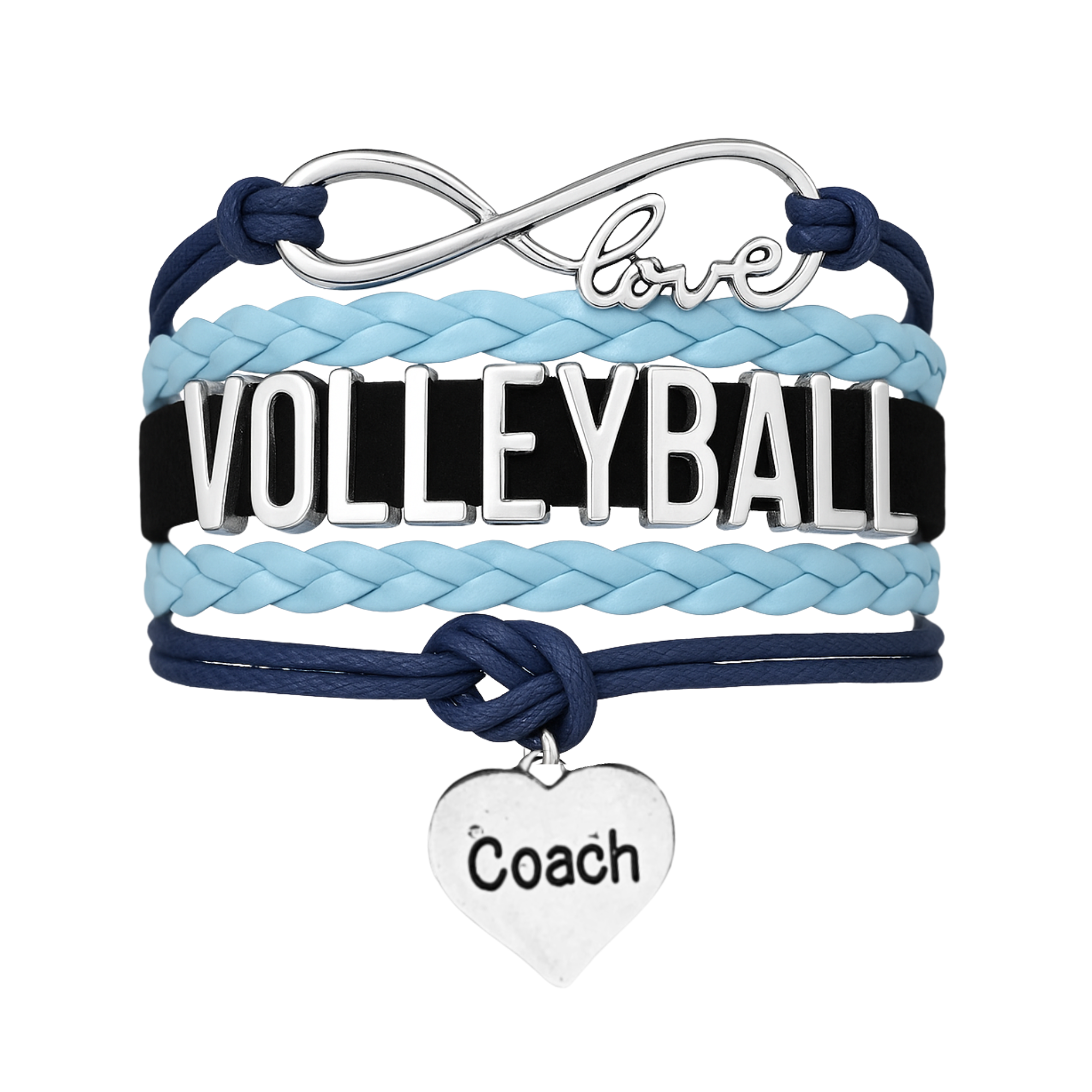 Girls Volleyball Blue and Black Infinity Bracelet - Pick Charm