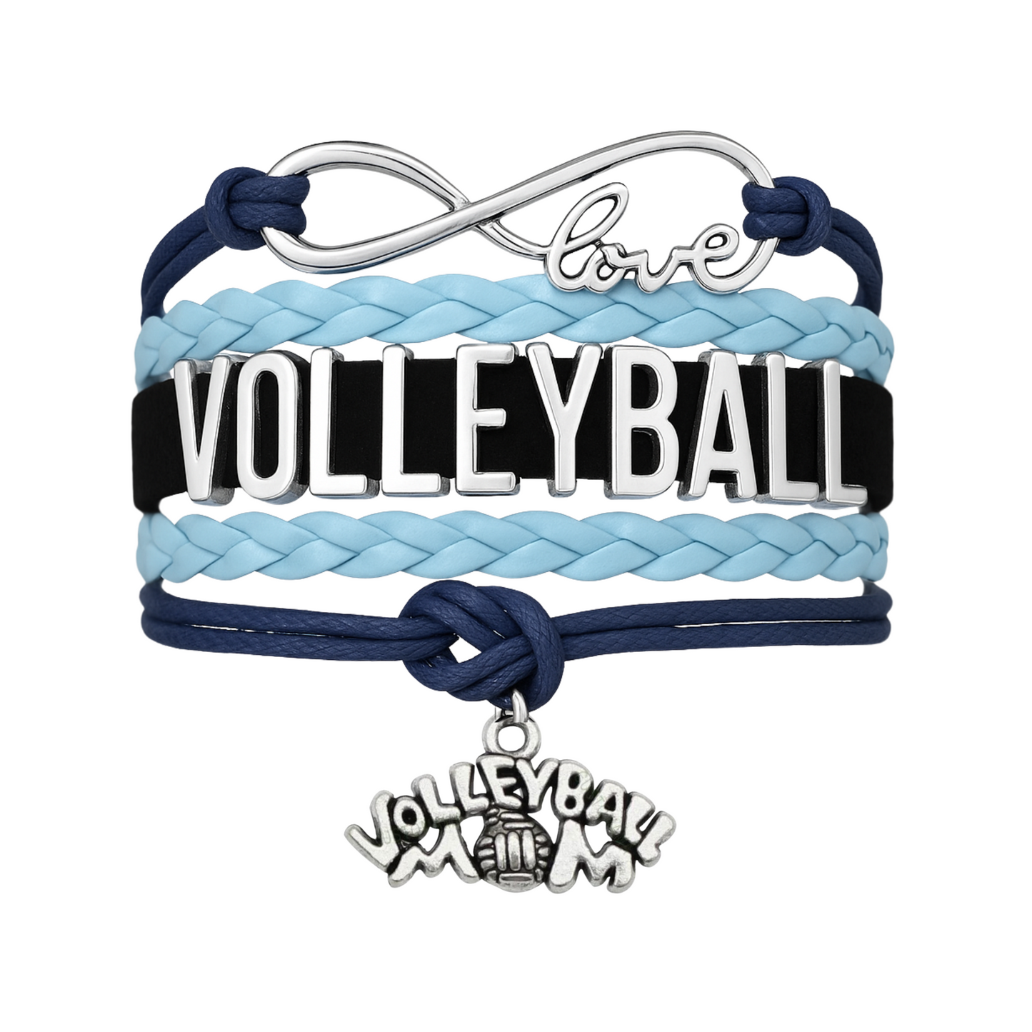 Girls Volleyball Blue and Black Infinity Bracelet - Pick Charm