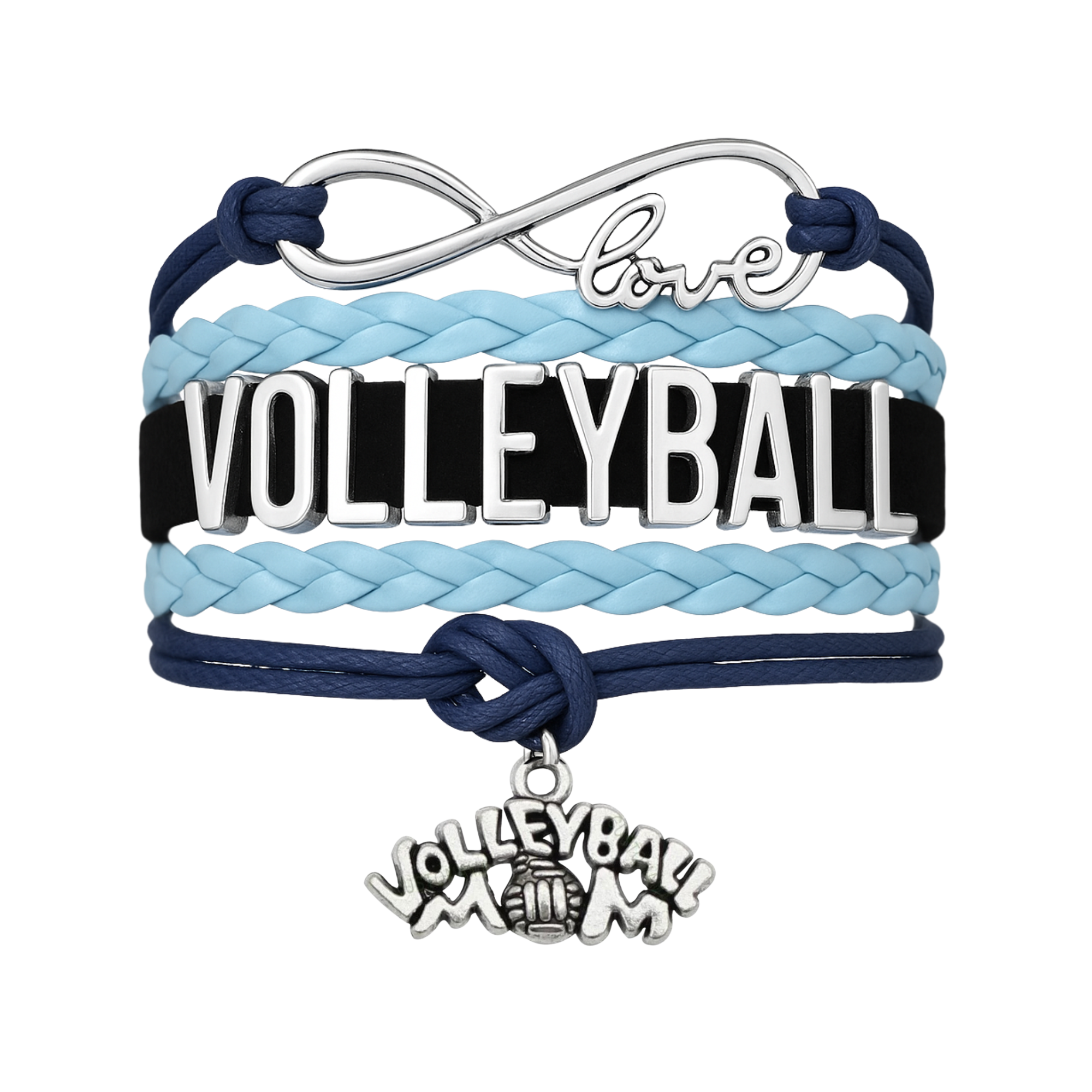 Girls Volleyball Blue and Black Infinity Bracelet - Pick Charm