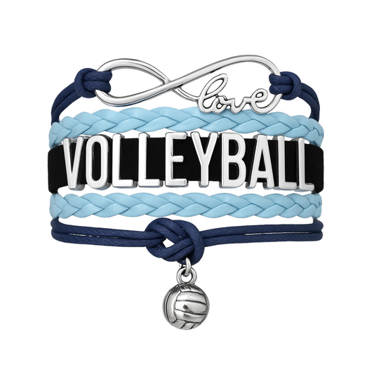 Girls Volleyball Blue and Black Infinity Bracelet - Pick Charm