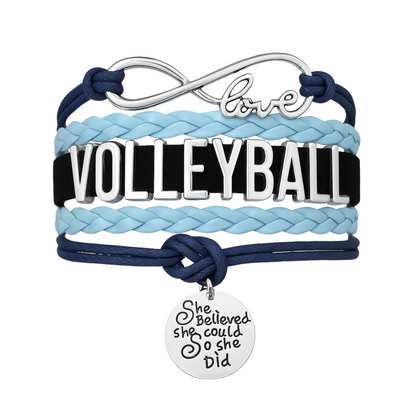 Girls Volleyball Blue and Black Infinity Bracelet - Pick Charm