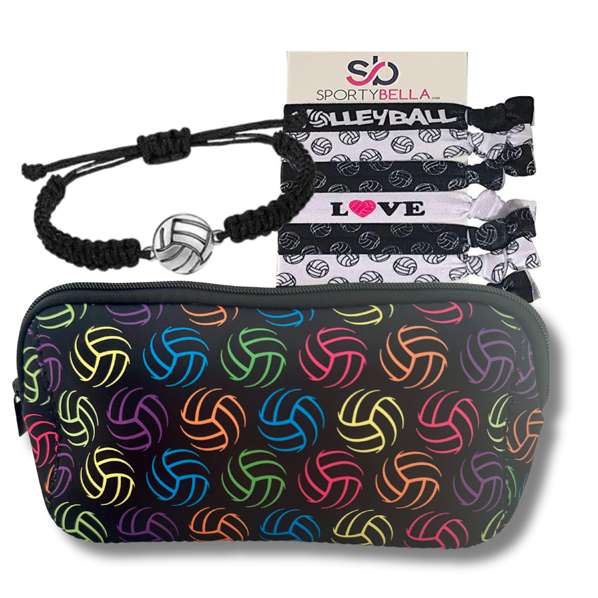 Volleyball Cosmetic Bag and Bracelet Gift Bundle