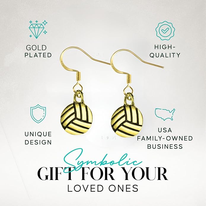 Gold volleyball earrings with a unique design, high-quality gold plating, perfect volleyball gift for loved ones.