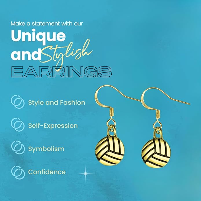 Gold volleyball earrings with a stylish design, perfect for volleyball gifts and jewelry for women.