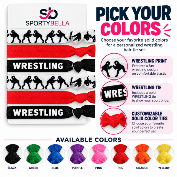 Wrestling Hair Ties, Set of 6, Choose Your Team Colors