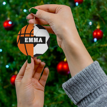 Basketball Soccer Christmas Ornament - 2 Sport Athlete