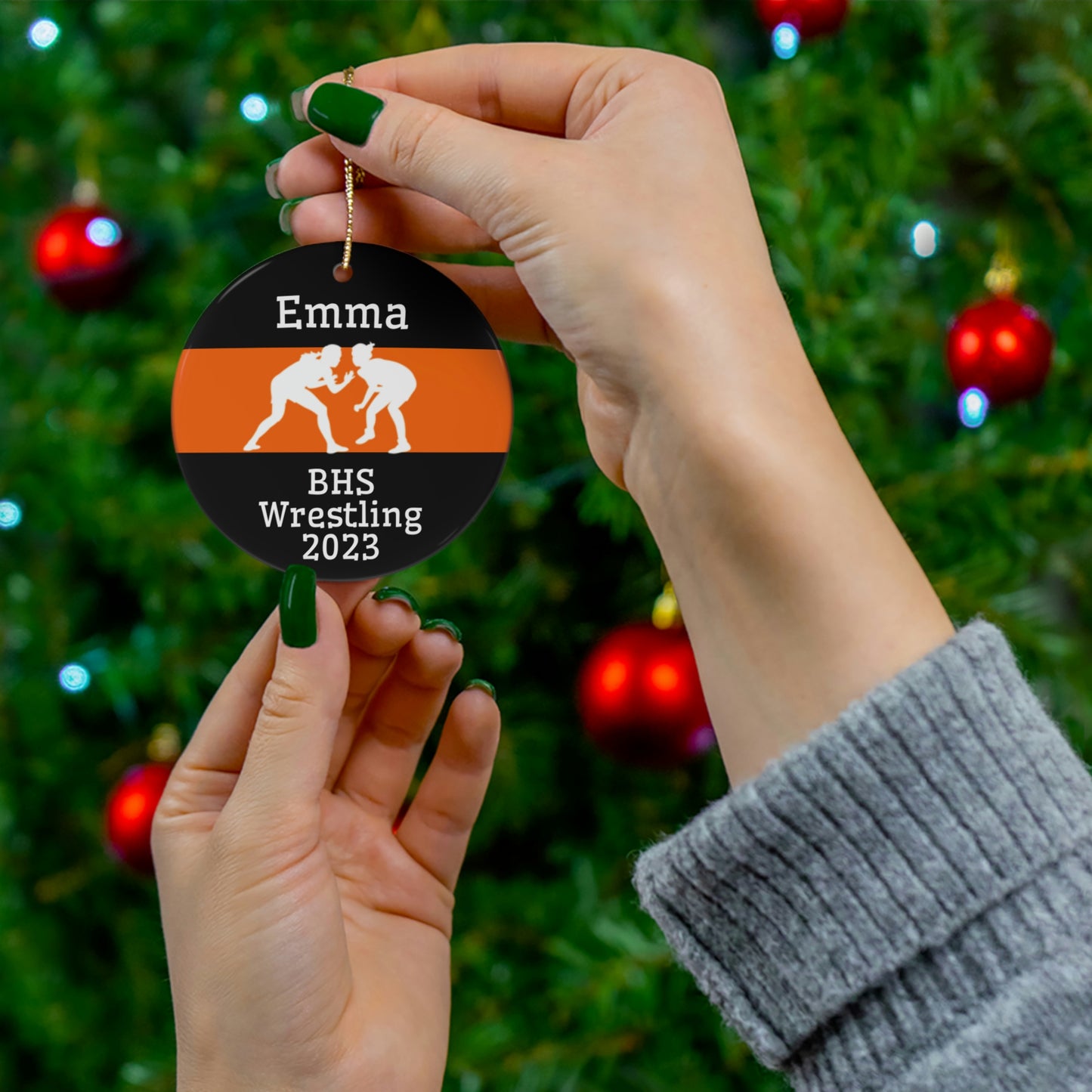 Girls Wrestling Ornament, 2023 Personalized Wrestling Christmas Ornament, Ceramic Tree Ornament for Wrestlers, Team Colors