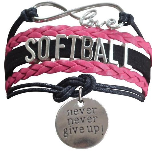 Girls Softball Never Give Up Bracelet - Sportybella