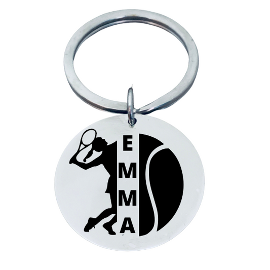 Girls Personalized Engraved Tennis Keychain