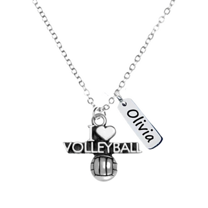 Personalized Engraved Volleyball Tag Charm Necklace