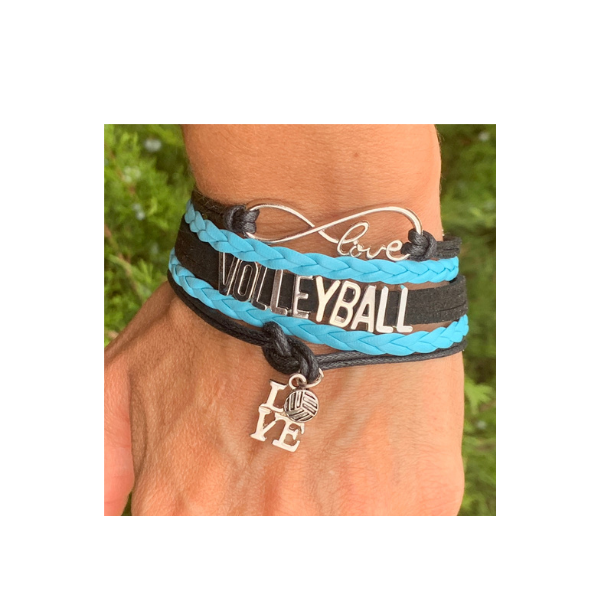 Girls Volleyball Blue and Black Infinity Bracelet - Pick Charm - Sportybella