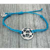 Soccer rope bracelet in teal blue with stainless steel soccer ball charm