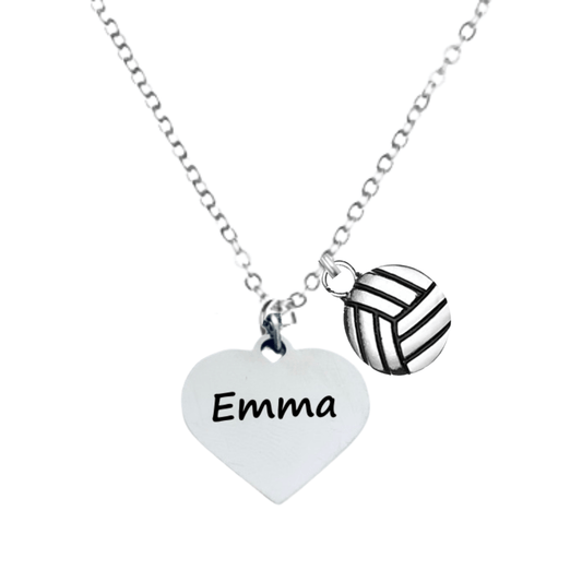 Personalized Volleyball Necklace with Engraved Name on the Charm