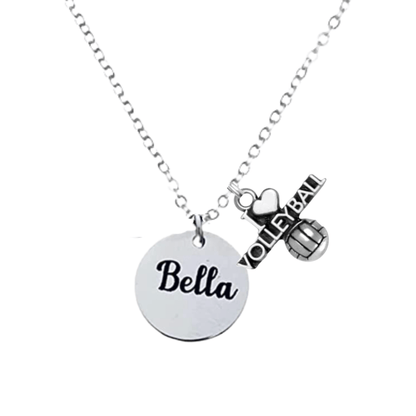 Engraved Volleyball Necklace with I Love Volleyball Charm