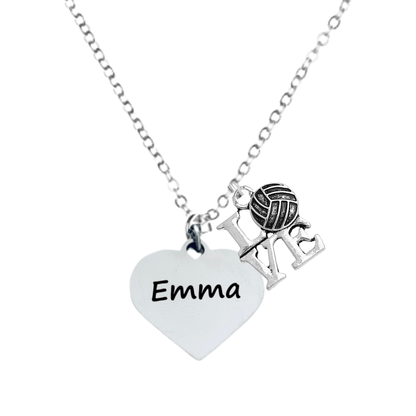 Personalized Volleyball Necklace with I Love Volleyball Charm