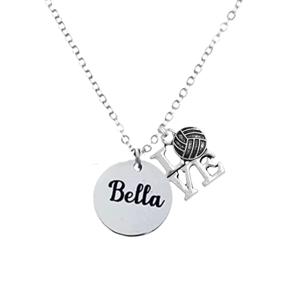 Engraved Volleyball Necklace with Love Volleyball Ball Charm