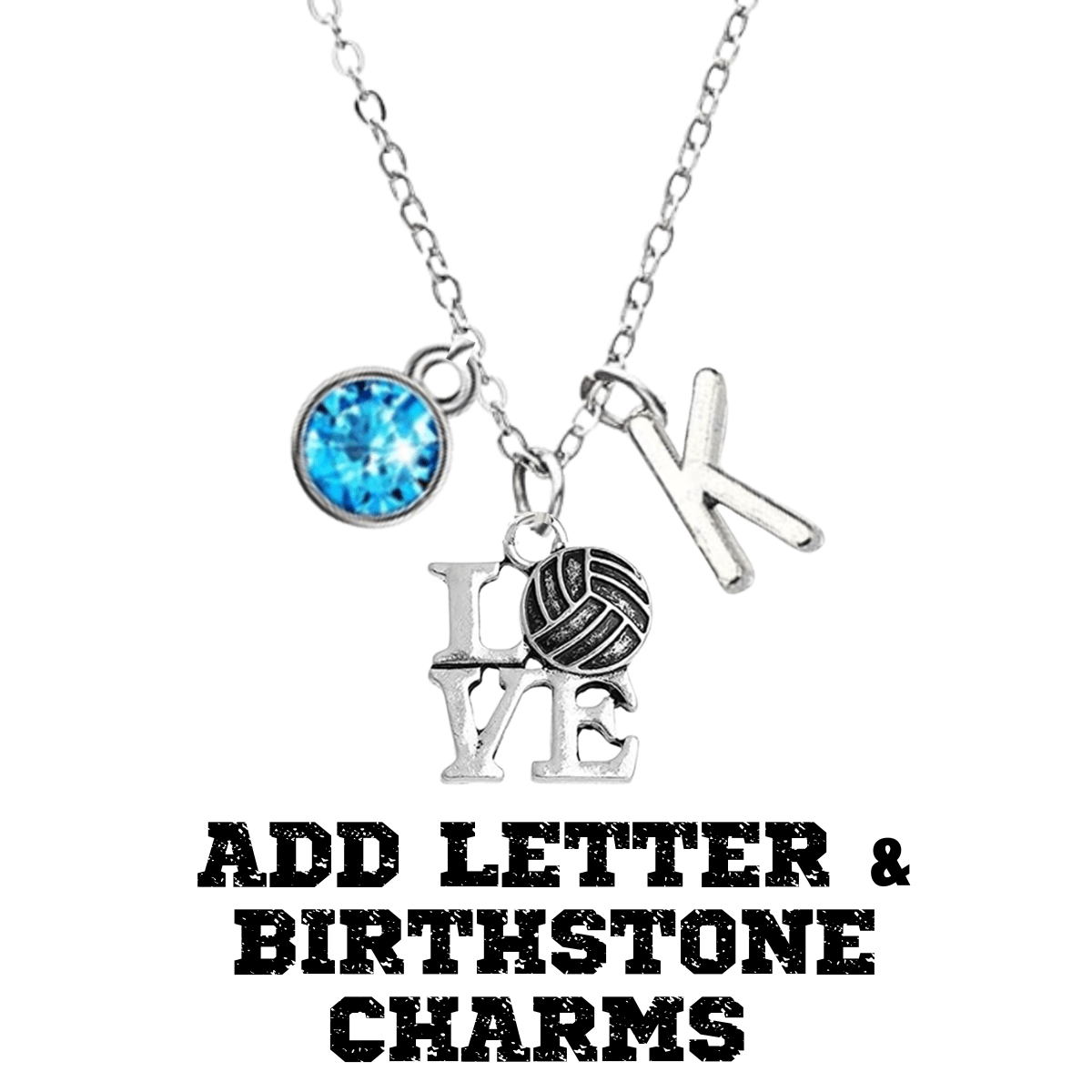 Volleyball Charm Necklace - Add Letter and Birthstone Charms