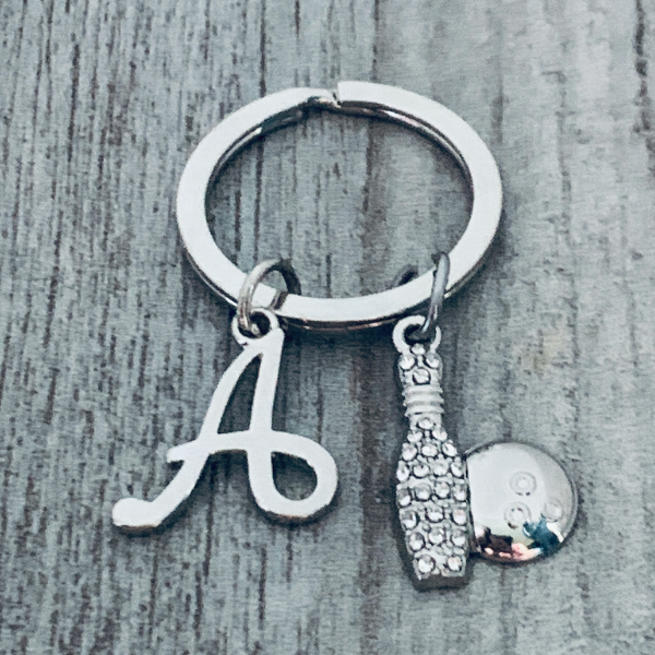 Personalized Bowling Keychain with Initial Charm