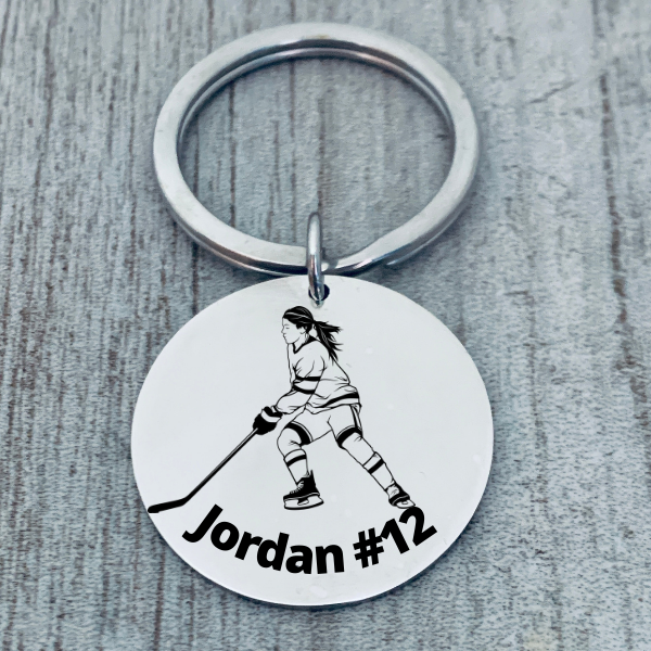 Girls Personalized Ice Hockey Keychain