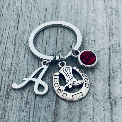 Personalized Horse Keychain with Birthstone & Letter Charm