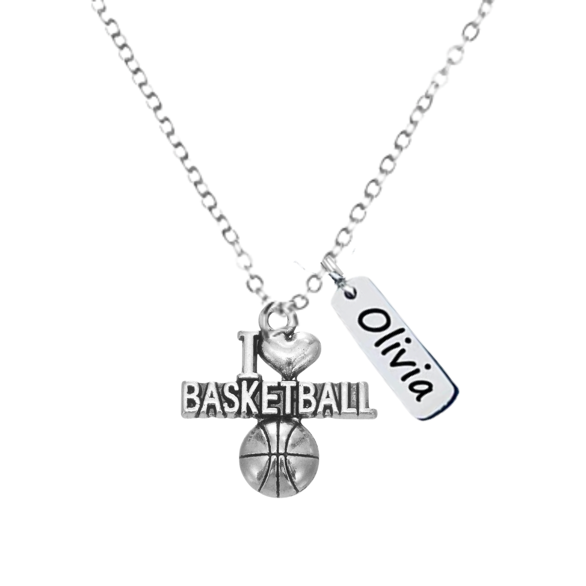 girls Engraved Basketball Necklace