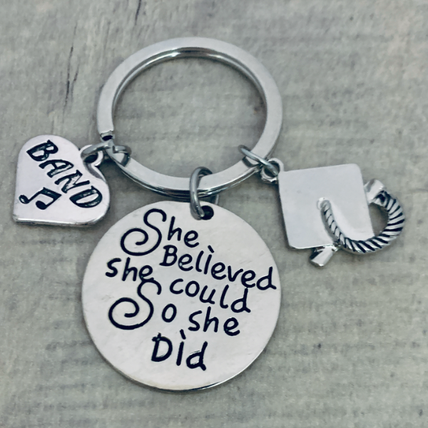 girls band Graduation Keychain - She Believed She Could-