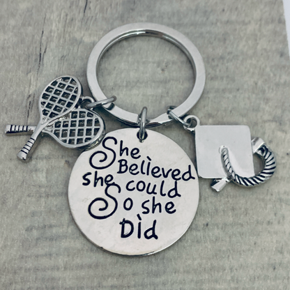 girls tennis Graduation Keychain - She Believed She Could-