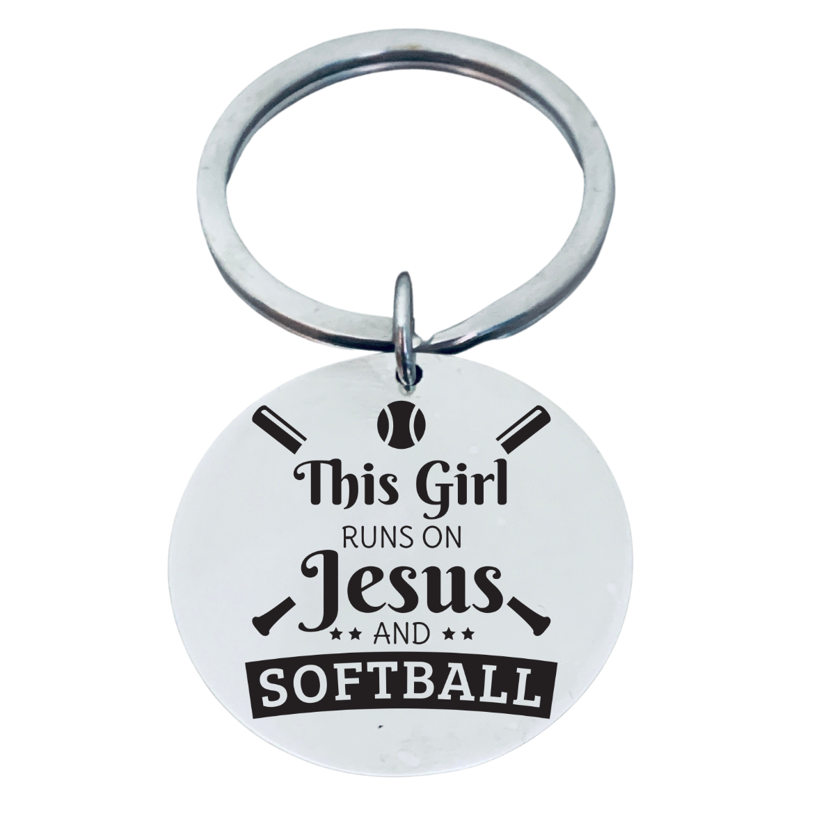 Softball Keychain - This Girl Runs on Jesus and Softball