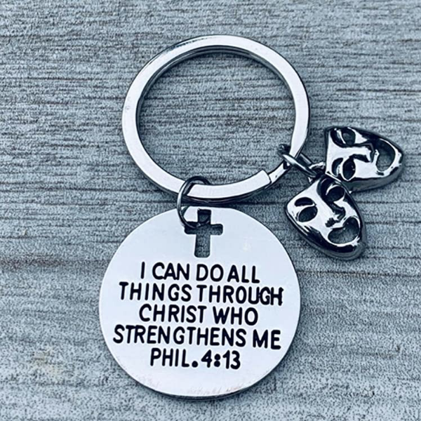 Theater Keychain- Drama Mask I Can Do All Things Through Christ