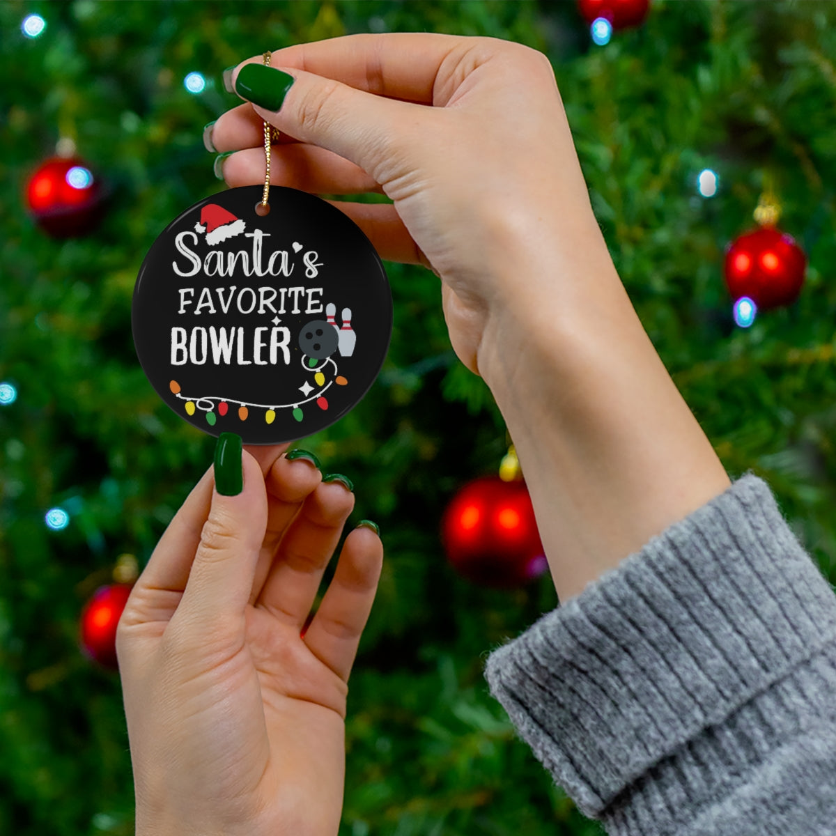 Bowling Ornament, Bowling Christmas Ornament, Ceramic Tree Ornament for Bowlers