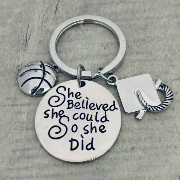 girls basketball Graduation Keychain - She Believed She Could-