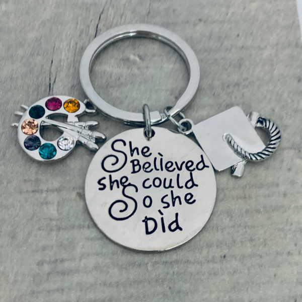 artist Graduation Keychain - She Believed She Could-