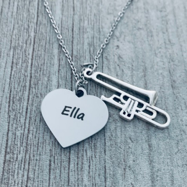 Personalized Engraved Trumpet Necklace