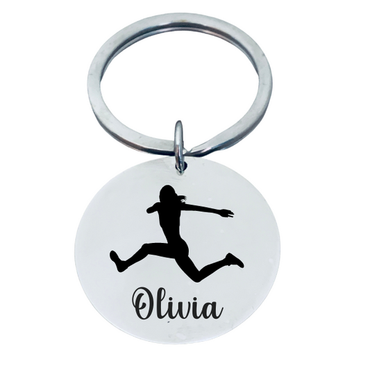 Personalized Track And Field Triple Jump Keychain - Round