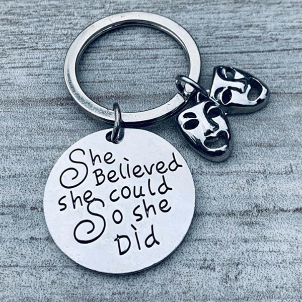 Theater Keychain- Drama Mask She Believed She Could