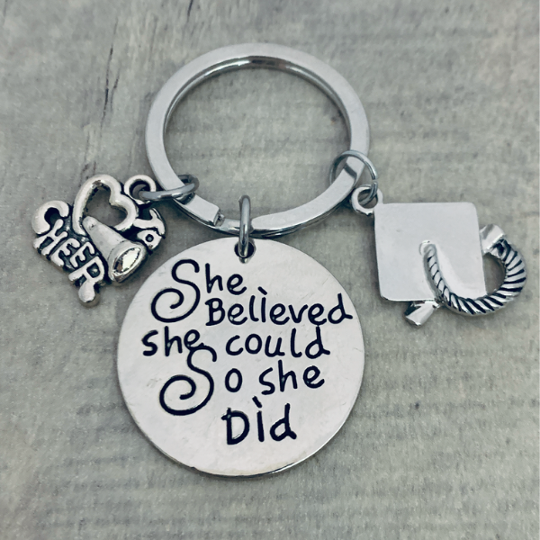 cheer Graduation Keychain - She Believed She Could-