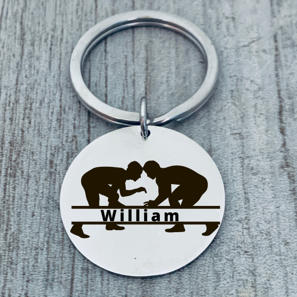 Personalized Engraved Wrestling Keychain