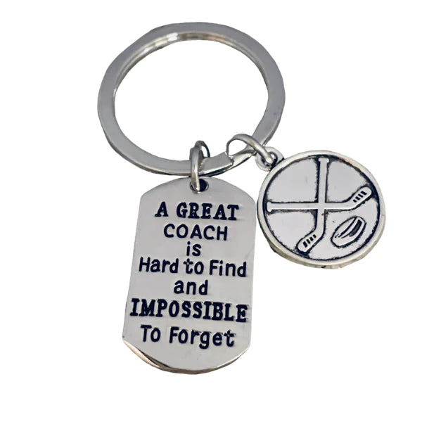 Ice Hockey Coach Keychain, Great Coach is Hard to Find Coach Keychain