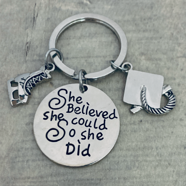 girls skating Graduation Keychain - She Believed She Could-