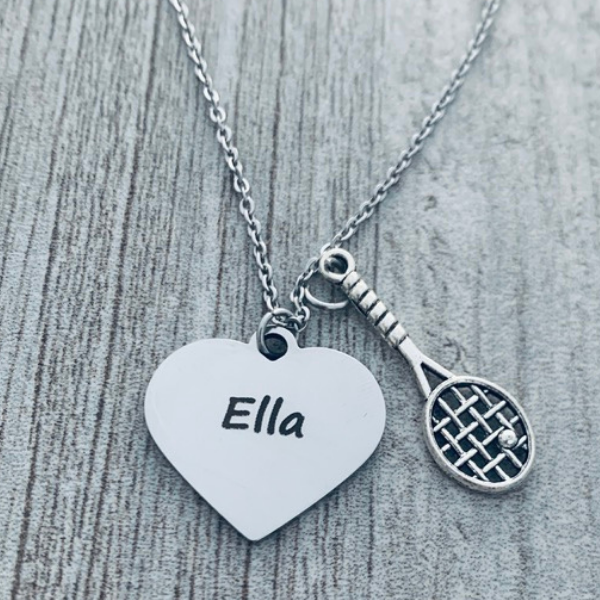 Personalized Engraved Tennis Charm Necklace
