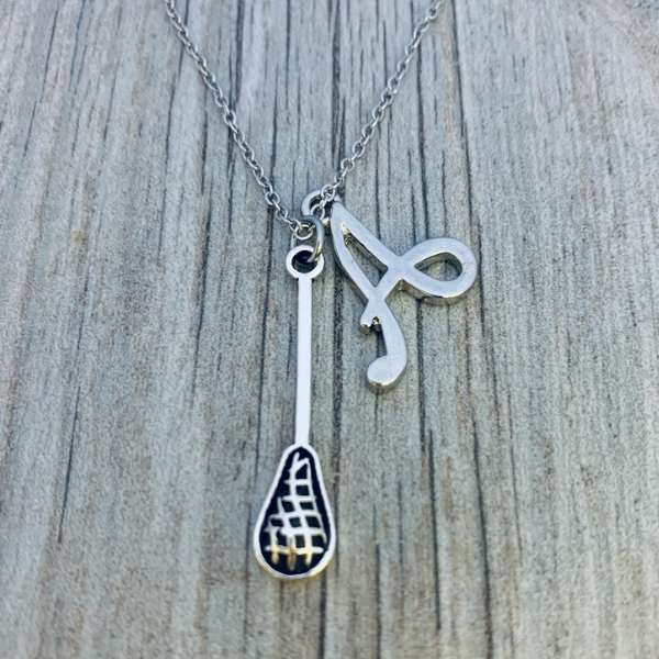 Personalized Girls Lacrosse Necklace with Initial Charm