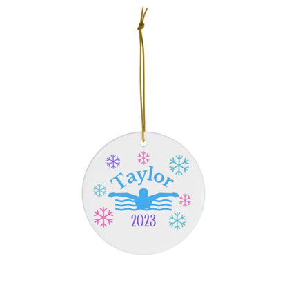 Swim Ornament, 2023 Personalized Swim Christmas Ornament, Ceramic Tree Ornament For Swimmers, Gift for Men and Women